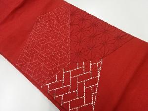 リサイクル　手織り紬刺子切り嵌め風に古典柄模様名古屋帯